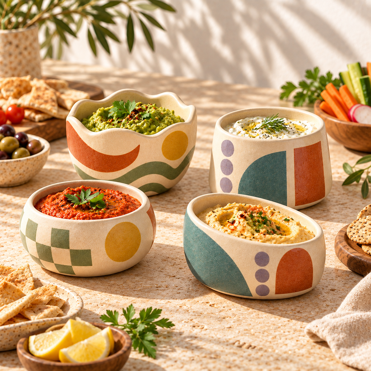 Pasjig® Earthen Geo Mixed Design Dipping Bowl Set