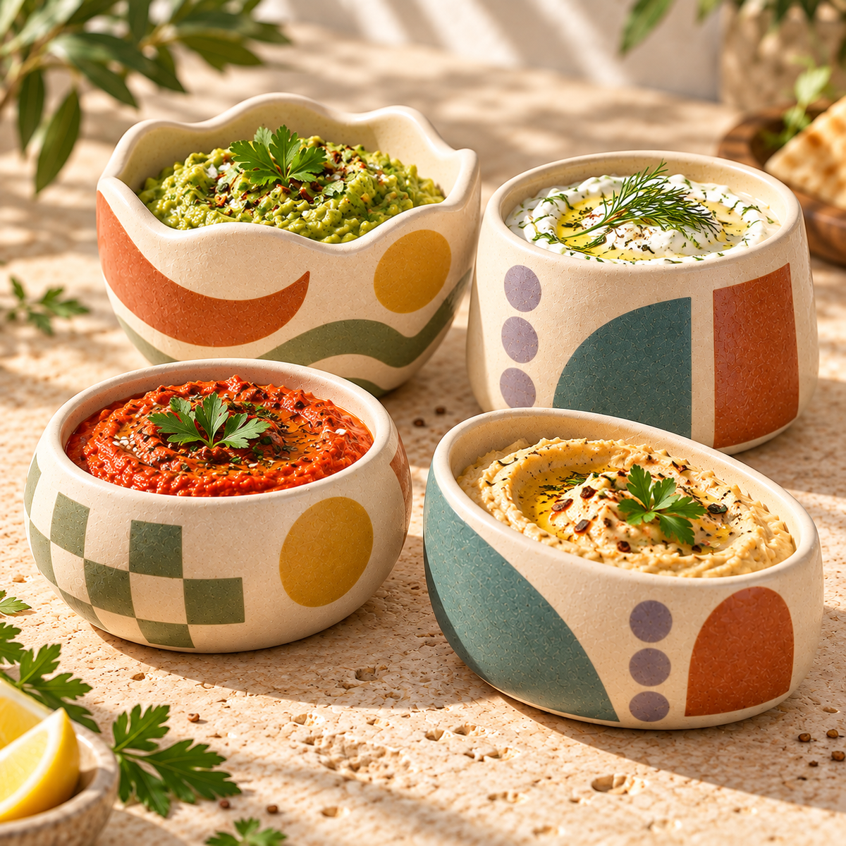 Pasjig® Earthen Geo Mixed Design Dipping Bowl Set