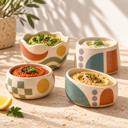Pasjig® Earthen Geo Mixed Design Dipping Bowl Set