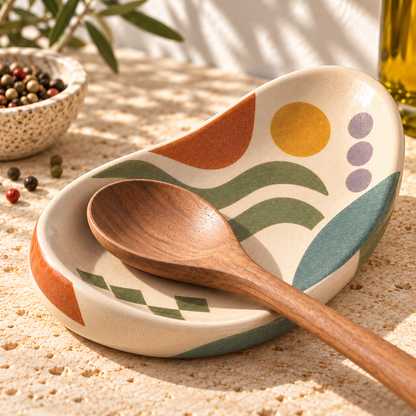 Pasjig® Earthen Geo Curved Ceramic Spoon Rest