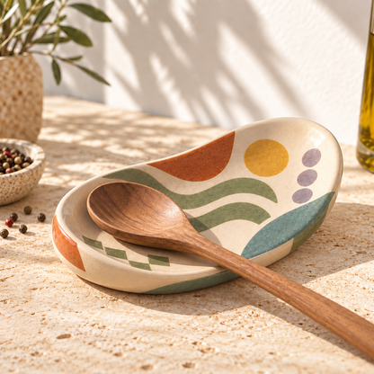 Pasjig® Earthen Geo Curved Ceramic Spoon Rest