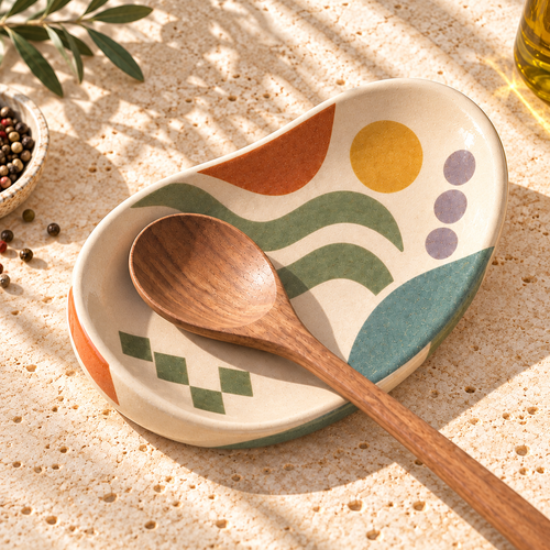 Pasjig® Earthen Geo Curved Ceramic Spoon Rest