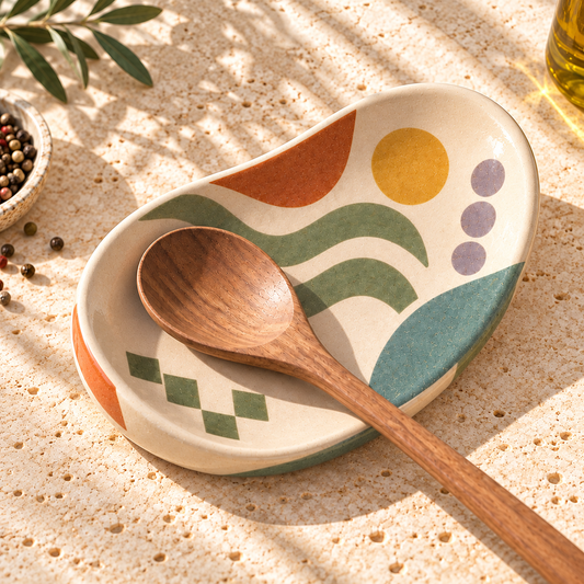 Pasjig® Earthen Geo Curved Ceramic Spoon Rest