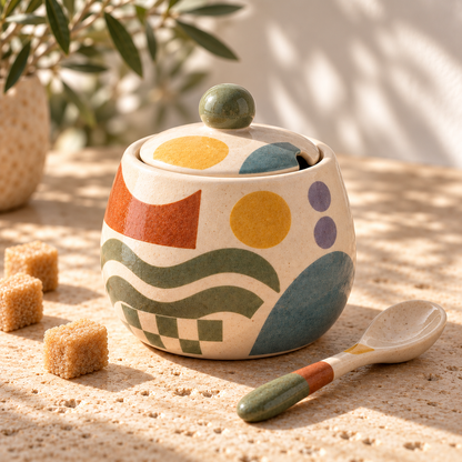 Pasjig® Earthen Geo Vintage Ceramic Sugar Jar
