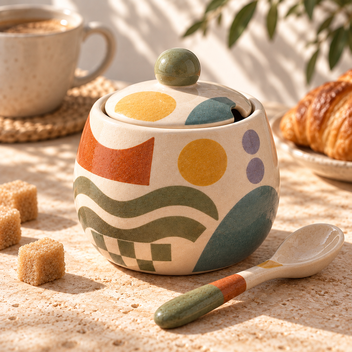 Pasjig® Earthen Geo Vintage Ceramic Sugar Jar