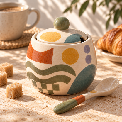 Pasjig® Earthen Geo Vintage Ceramic Sugar Jar