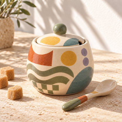 Pasjig® Earthen Geo Vintage Ceramic Sugar Jar