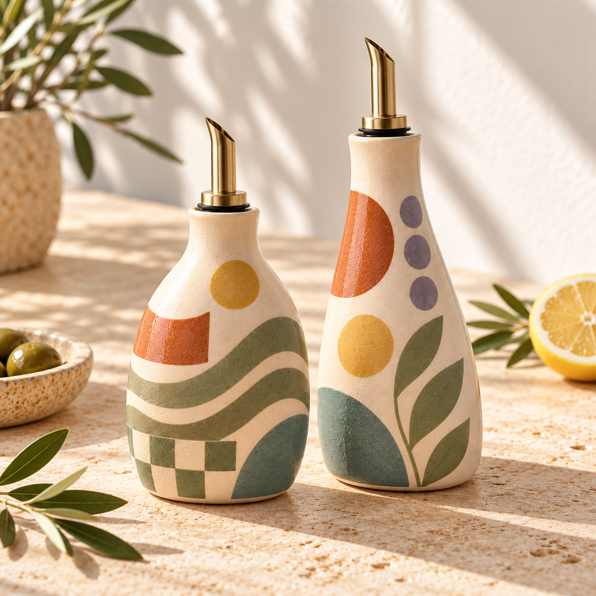 Pasjig® Earthen Geo Oil & Vinegar Bottle Set
