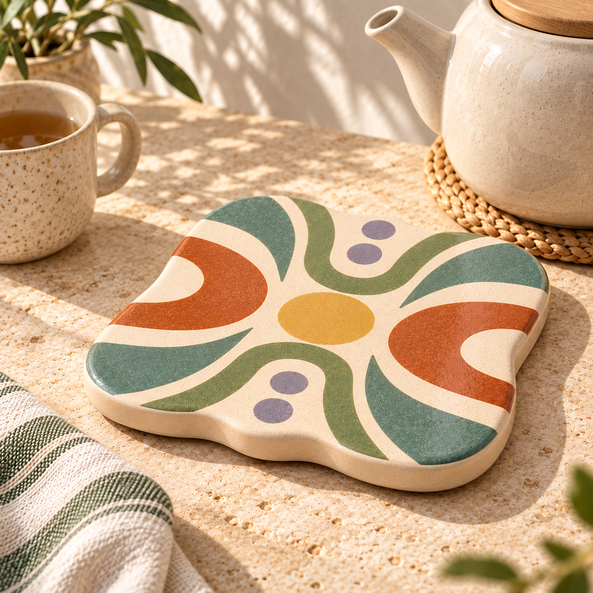 Pasjig® Earthen Geo Hand-painted Ceramic Trivet